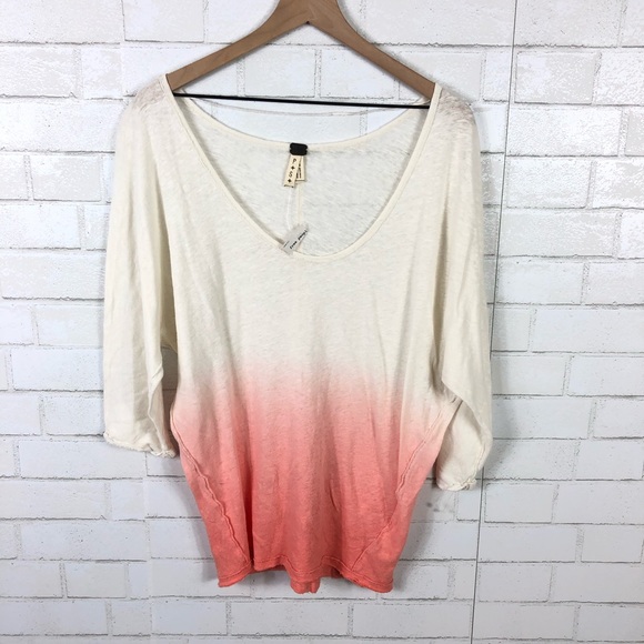 NEW Free People Linen Blend Ombre Tee - Picture 2 of 8